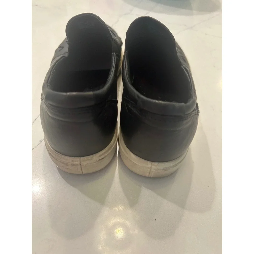 ECCO Slip On Sneakers Black Woven Leather Soft 7 Extra Width Flats 42 US 11-11.5